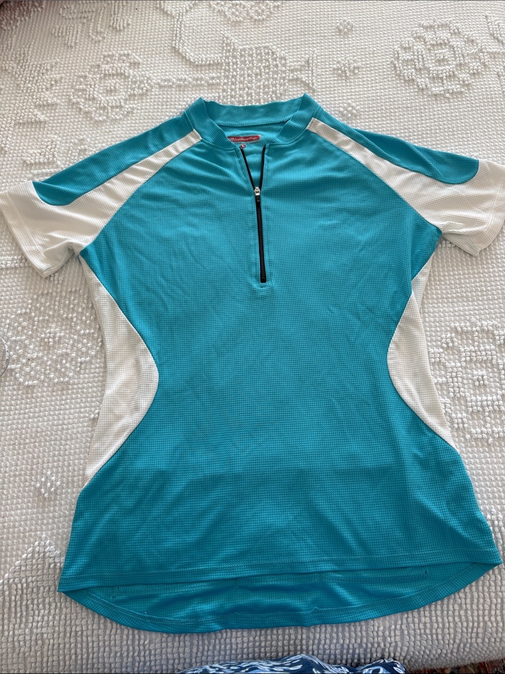 Blue and White Womens Cycling Jersey Zip-Front Top - L